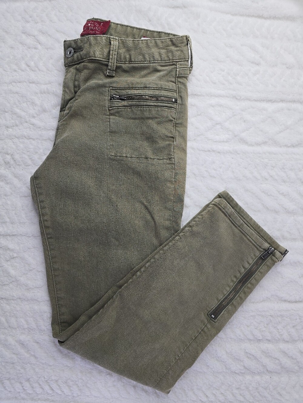 Lucky Brand Leyla Capri Jeans Olive Green Mid Rise Zipper Ankles Utility 8/29